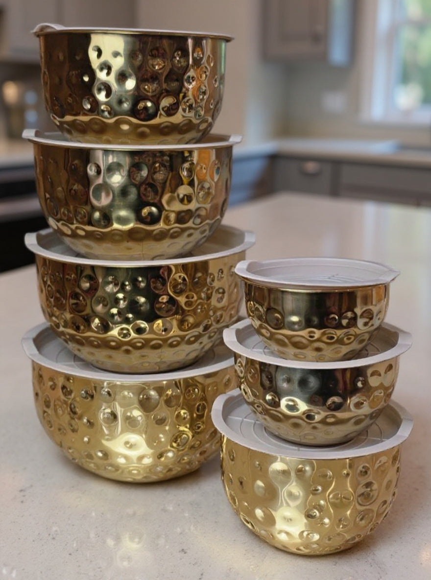 Pack 7 Bols Dore Martele + 7 Covercle - Luxormarket