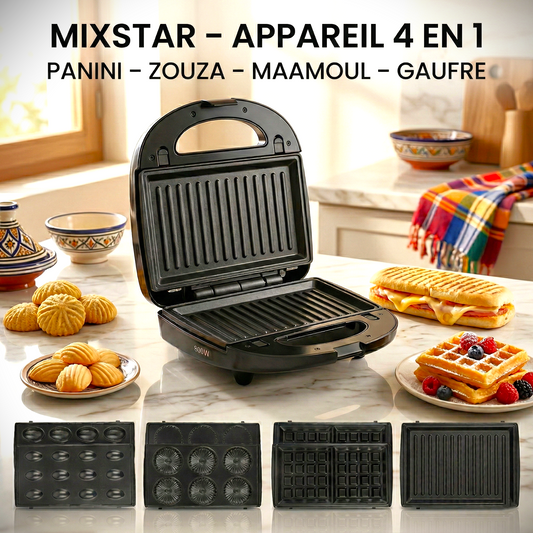 MIXSTAR – Appareil 4 en 1 – Panini – Zouza – Maamoul-gaufre 800w - Luxormarket